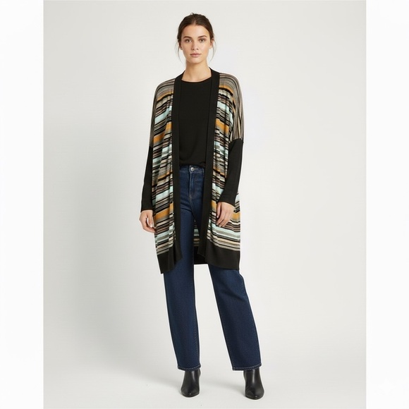 Vintage Missoni Colourful Striped Wool Blend Open Duster Cardigan - 14/L-XL 🇮🇹 - Picture 10 of 12